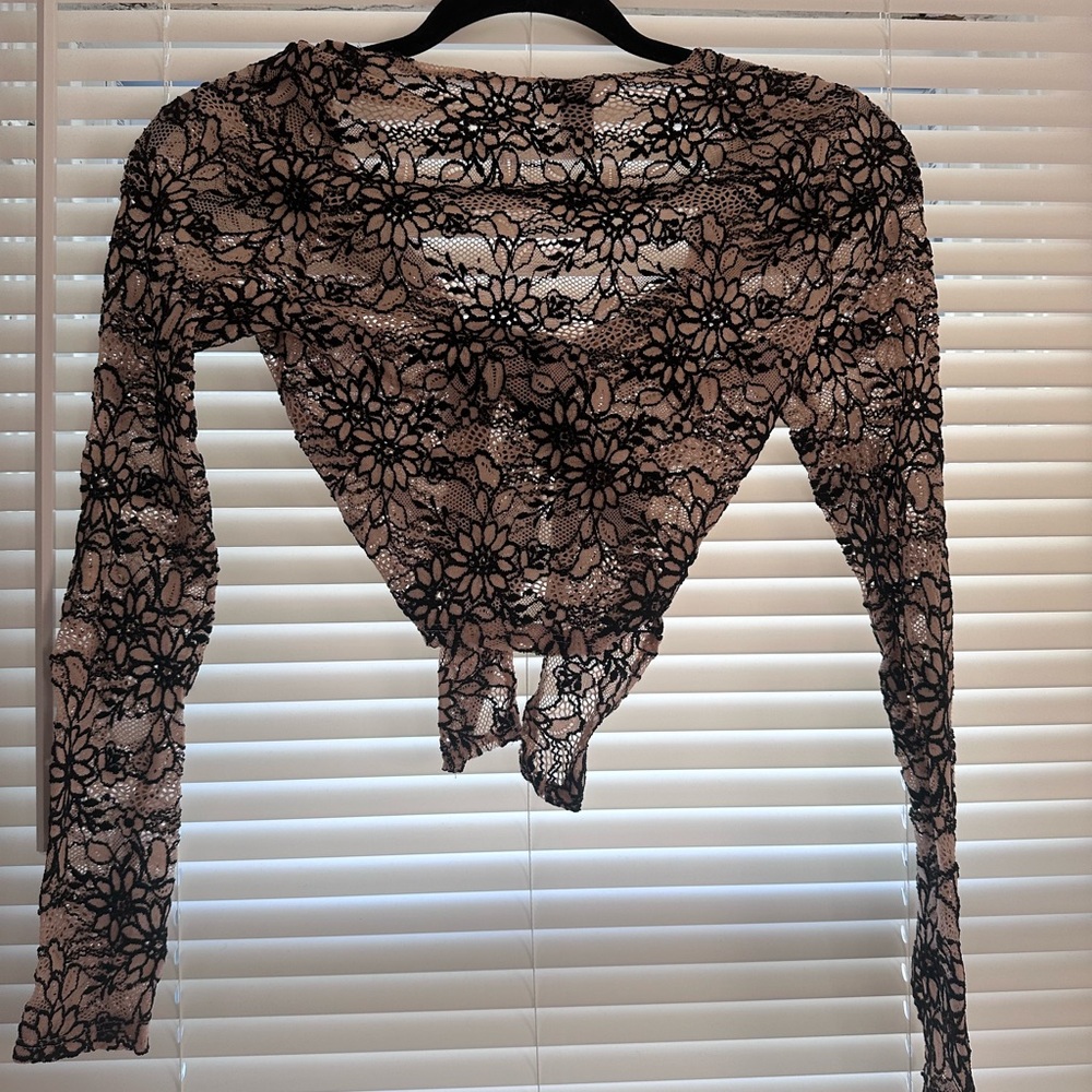 Windsor Lace Tie-Front Long Sleeve Top - Picture 3 of 5